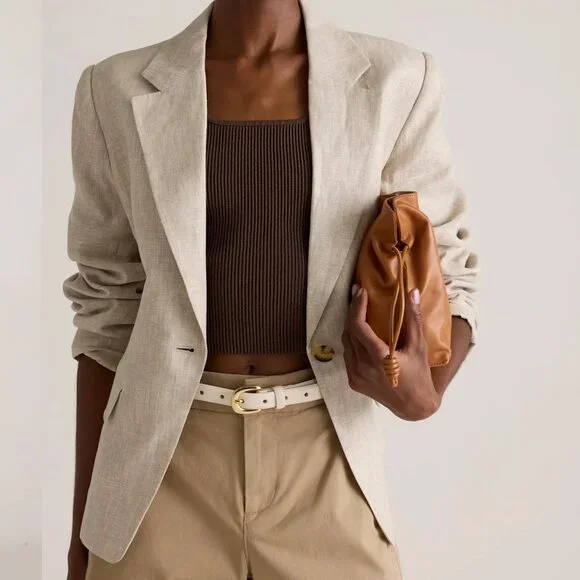 NWT QUINCE 100% European Linen Structured Blazer Jacket Flax Small - Picture 6 of 12